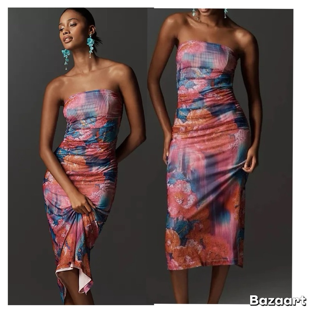 NWT Anthropologie The Soleil Slim Strapless Ruched Mesh Dress Sz XL